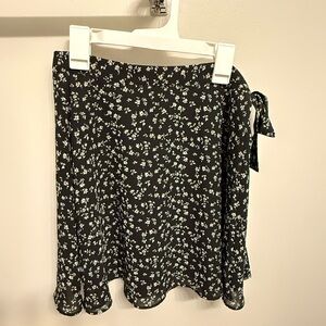 Forever 21 Black Floral Mini Wrap Skirt